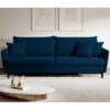 Canapé - 221 Cm - Trois Places Velours Hydrophobe - Bleu Marin - Pieds Noirs - VOLIO