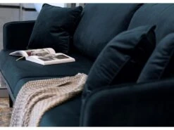 Canapé - 221 Cm - Trois Places Velours Hydrophobe - Bleu Marin - Pieds Noirs - VOLIO -Deco.fr Soldes Boutique canape 22358419