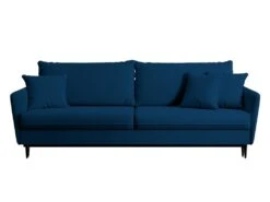 Canapé - 221 Cm - Trois Places Velours Hydrophobe - Bleu Marin - Pieds Noirs - VOLIO -Deco.fr Soldes Boutique canape 22358421