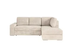 ADEN - Canapé D'angle Convertible Avec Coffre En Velours Côtelé - Beige - Angle Droit