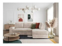 ADEN - Canapé D'angle Convertible Avec Coffre En Velours Côtelé - Beige - Angle Droit -Deco.fr Soldes Boutique canape 22372151