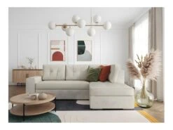 ADEN - Canapé D'angle Convertible Avec Coffre En Tissu - Beige - Angle Droit -Deco.fr Soldes Boutique canape 22372319