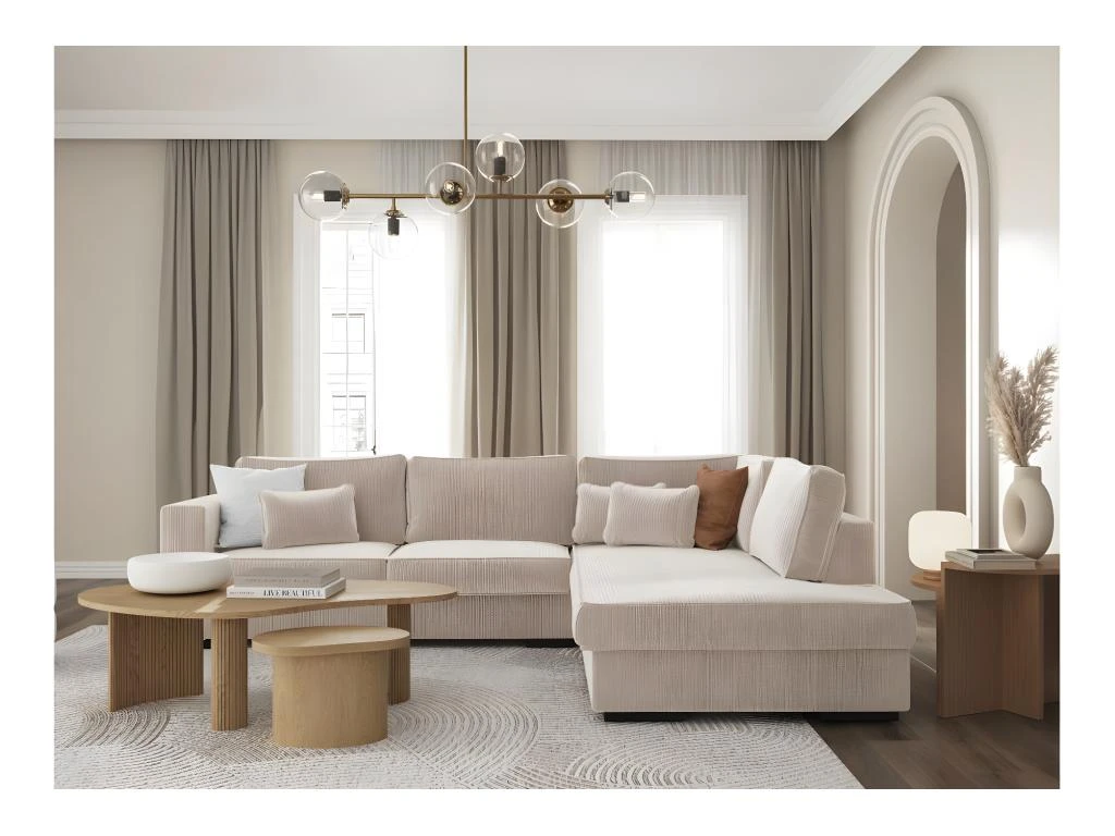 BELAMI - Canapé D'angle 4 Places En Velours Côtelé - Beige - Angle Droit 2 BELAMI - Canapé D'angle 4 Places En Velours Côtelé - Beige - Angle Droit – Image 2