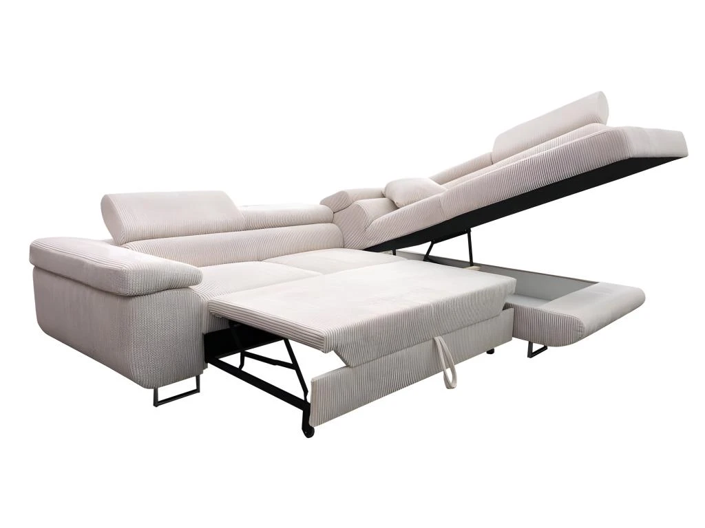 Canapé D'angle Convertible ANTONI En Velours Côtelé Gris Angle Gauche 2 Canapé D'angle Convertible ANTONI En Velours Côtelé Gris Angle Gauche – Image 2