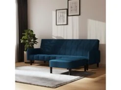 Canapé-lit à 2 Places Avec Repose-pied Bleu Velours