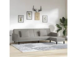 Canapé-lit 2 Places Et Deux Oreillers Et Repose-pied Gris Clair