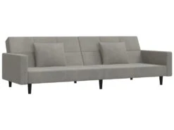 Canapé-lit 2 Places Et Deux Oreillers Et Repose-pied Gris Clair -Deco.fr Soldes Boutique canape 22585435