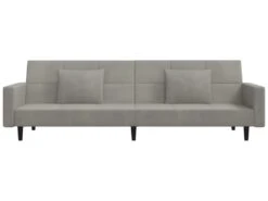 Canapé-lit 2 Places Et Deux Oreillers Et Repose-pied Gris Clair -Deco.fr Soldes Boutique canape 22585437