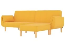 Canapé-lit 2 Places Et Tabouret Deux Oreillers Jaune Tissu -Deco.fr Soldes Boutique canape 22585649