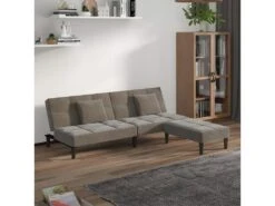 Canapé-lit 2 Places 2 Oreillers Repose-pied Gris Clair Velours