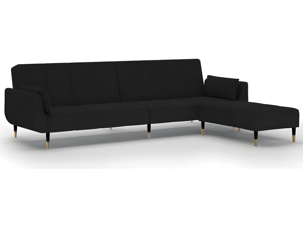 Canapé-lit 2 Places Et Tabouret Deux Oreillers Noir Velours 2 Canapé-lit 2 Places Et Tabouret Deux Oreillers Noir Velours – Image 2