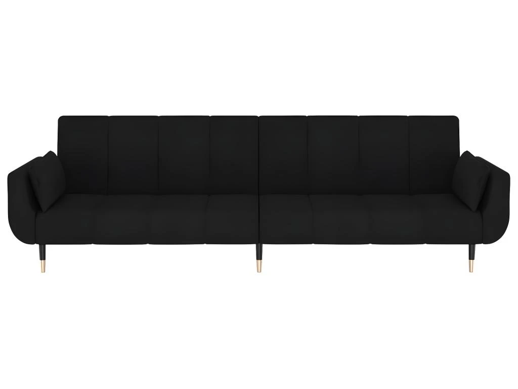 Canapé-lit 2 Places Et Tabouret Deux Oreillers Noir Velours 5 Canapé-lit 2 Places Et Tabouret Deux Oreillers Noir Velours – Image 5