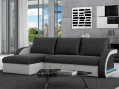 Canapé D'angle Convertible Et Réversible En Simili à Leds CORNEILLE - Bicolore Noir/blanc -Deco.fr Soldes Boutique canape 225981