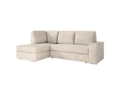 ADEN - Canapé D'angle Convertible Avec Coffre En Velours Côtelé - Beige - Angle Gauche