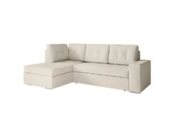 ADEN - Canapé D'angle Convertible Avec Coffre En Tissu - Beige - Angle Gauche