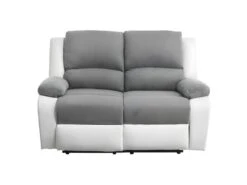 Canapé De Relaxation électrique 2 Places Microfibre Et Simili DETENTE - Blanc Et Gris