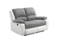 Canapé De Relaxation électrique 2 Places Microfibre Et Simili DETENTE - Blanc Et Gris -Deco.fr Soldes Boutique canape 22701161