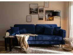 Canapé Convertible - 200 Cm - 3 Places - Velours Hydrophobe - Bleu Marin - VALICO -Deco.fr Soldes Boutique canape 22704997