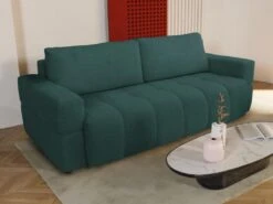 Canapé 3 Places Convertible En Tissu Bouclette Bleu Canard ISSORO 19 Canapé 3 Places Convertible En Tissu Bouclette Bleu Canard ISSORO -Deco.fr Soldes Boutique canape 22729799