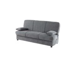 Canapé Alvaro, Canapé Conteneur 3 Places Avec 2 Coussins Inclus, Canapé De Salon En Tissu Rembourré Avec Ouverture Clic-clac, 180x81h90 Cm, Gris