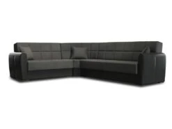 Canapé Matias, Canapé D'angle Avec Rangement En éco-cuir Et Tissu, Canapé De Salon Avec Ouverture Clic-clac Et Péninsule Réversible, 305x238h91 Cm, Noir Et Gris Foncé