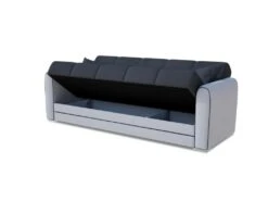 Canapé Luis, Canapé Conteneur 3 Places En éco-cuir Et Tissu, Canapé De Salon En Tissu Rembourré Avec Ouverture Clic-clac, 220x84h91 Cm, Blanc Et Gris Foncé