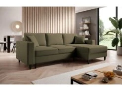 Canapé D'angle - 230 Cm - En L Avec Un Coffre De Rangement - Velours Hydrophobe - Olive - Côté Droit - NALIKA