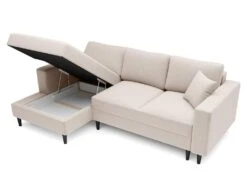 Canapé D'angle - 230 Cm - En L Avec Un Coffre De Rangement - Velours Hydrophobe - Crème - Côté Gauche - NALIKA -Deco.fr Soldes Boutique canape 22805681