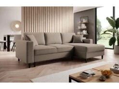 Canapé D'angle - 230 Cm - En L Avec Un Coffre De Rangement - Velours Hydrophobe - Beige Foncé - Côté Droit - NALIKA