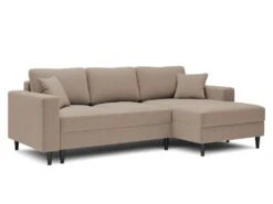 Canapé D'angle - 230 Cm - En L Avec Un Coffre De Rangement - Velours Hydrophobe - Beige Foncé - Côté Droit - NALIKA -Deco.fr Soldes Boutique canape 22805695