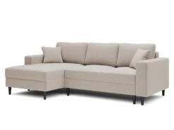 Canapé D'angle - 230 Cm - En L Avec Un Coffre De Rangement - Velours Hydrophobe - Beige - Côté Gauche - NALIKA -Deco.fr Soldes Boutique canape 22805703