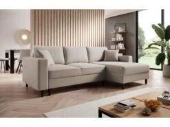 Canapé D'angle - 230 Cm - En L Avec Un Coffre De Rangement - Velours Hydrophobe - Beige - Côté Droit - NALIKA