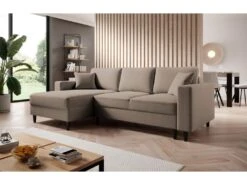 Canapé D'angle - 230 Cm - En L Avec Un Coffre De Rangement - Velours Hydrophobe - Beige Foncé - Côté Gauche - NALIKA