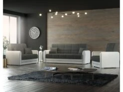 Canapé Dgirou, Canapé Conteneur 3 Places En éco-cuir Et Tissu, Canapé De Salon En Tissu Rembourré Avec Ouverture Clic-clac, 220x84h91 Cm, Blanc Et Gris Foncé -Deco.fr Soldes Boutique canape 22871581