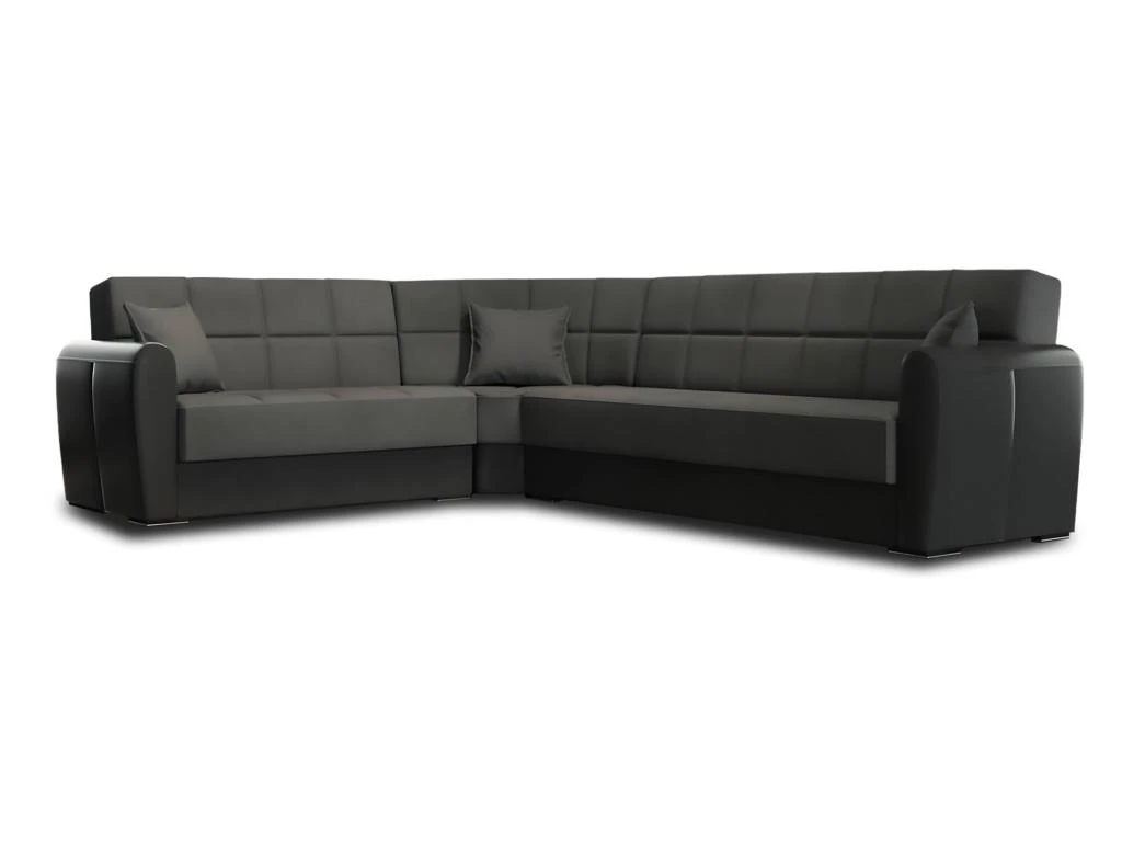 Canapé Dgytkjæ, Canapé D'angle Avec Rangement En éco-cuir Et Tissu, Canapé De Salon Avec Ouverture Clic-clac Et Péninsule Réversible, 305x238h91 Cm, Noir Et Gris Foncé 1 Canapé Dgytkjæ, Canapé D'angle Avec Rangement En éco-cuir Et Tissu, Canapé De Salon Avec Ouverture Clic-clac Et Péninsule Réversible, 305x238h91 Cm, Noir Et Gris Foncé