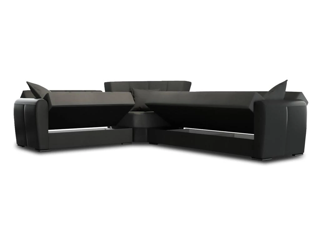 Canapé Dgytkjæ, Canapé D'angle Avec Rangement En éco-cuir Et Tissu, Canapé De Salon Avec Ouverture Clic-clac Et Péninsule Réversible, 305x238h91 Cm, Noir Et Gris Foncé 3 Canapé Dgytkjæ, Canapé D'angle Avec Rangement En éco-cuir Et Tissu, Canapé De Salon Avec Ouverture Clic-clac Et Péninsule Réversible, 305x238h91 Cm, Noir Et Gris Foncé – Image 3