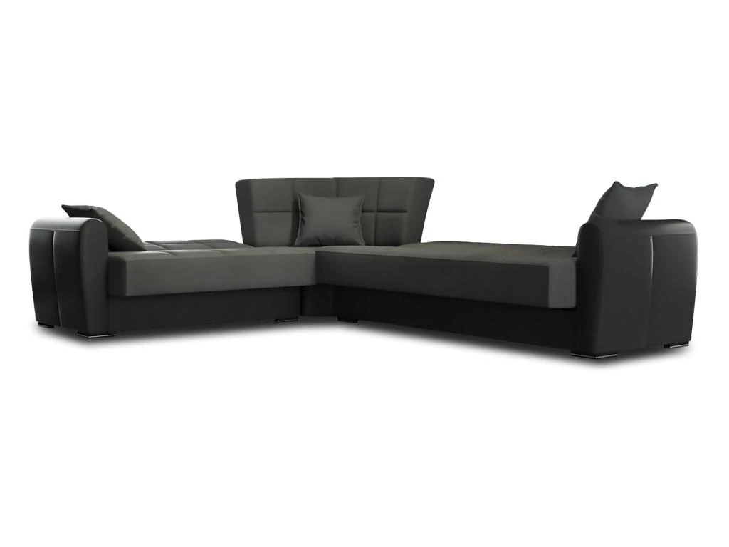 Canapé Dgytkjæ, Canapé D'angle Avec Rangement En éco-cuir Et Tissu, Canapé De Salon Avec Ouverture Clic-clac Et Péninsule Réversible, 305x238h91 Cm, Noir Et Gris Foncé 4 Canapé Dgytkjæ, Canapé D'angle Avec Rangement En éco-cuir Et Tissu, Canapé De Salon Avec Ouverture Clic-clac Et Péninsule Réversible, 305x238h91 Cm, Noir Et Gris Foncé – Image 4
