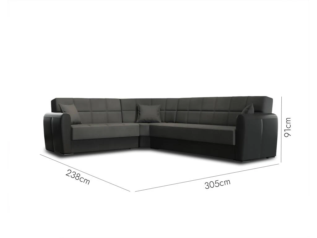 Canapé Dgytkjæ, Canapé D'angle Avec Rangement En éco-cuir Et Tissu, Canapé De Salon Avec Ouverture Clic-clac Et Péninsule Réversible, 305x238h91 Cm, Noir Et Gris Foncé 5 Canapé Dgytkjæ, Canapé D'angle Avec Rangement En éco-cuir Et Tissu, Canapé De Salon Avec Ouverture Clic-clac Et Péninsule Réversible, 305x238h91 Cm, Noir Et Gris Foncé – Image 5