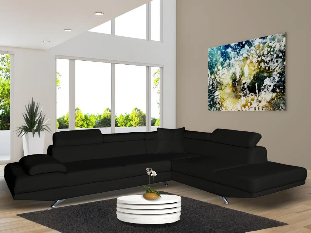 Canapé D'angle XL En Simili ROMAIN - Noir - Angle Droit 1 Canapé D'angle XL En Simili ROMAIN - Noir - Angle Droit