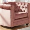 Fauteuil CHESTERFIELD - Velours Rose Pastel