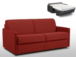 Canapé 3 Places Convertible Express En Tissu CALIFE - Rouge - Couchage 140 Cm - Matelas 18 Cm