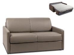 Canapé 2 Places Convertible Express En Simili CALIFE - Taupe - Couchage 120 Cm - Matelas 14 Cm