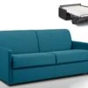 Canapé 3 Places Convertible Express En Tissu CALIFE - Turquoise - Couchage 140 Cm - Matelas 18 Cm -Deco.fr Soldes Boutique canape 272837