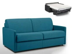 Canapé 3 Places Convertible Express En Tissu CALIFE - Turquoise - Couchage 140 Cm - Matelas 18 Cm