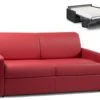 Canapé 3 Places Convertible Express En Simili CALIFE - Rouge - Couchage 140 Cm - Matelas 18 Cm