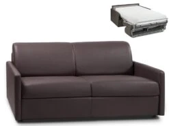 Canapé 3 Places Convertible Express En Simili CALIFE - Marron - Couchage 140 Cm - Matelas 22 Cm