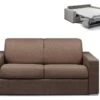 Canapé 2 Places Convertible Express En Tissu CALITO - Marron - Couchage Lattes Larges 120 Cm - Matelas 14 Cm -Deco.fr Soldes Boutique canape 273029