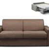 Canapé 3 Places Convertible Express En Tissu CALITO - Marron - Couchage Lattes Larges 140 Cm - Matelas 14 Cm