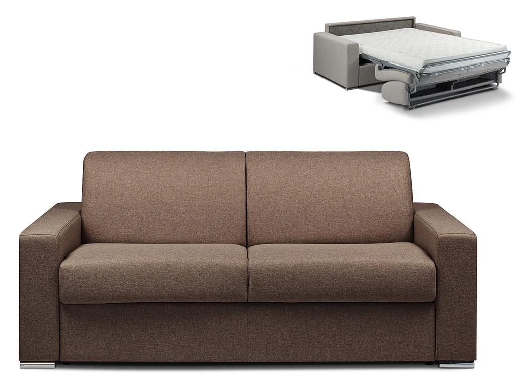 Canapé 3 Places Convertible Express En Tissu CALITO - Marron - Couchage Lattes Larges 140 Cm - Matelas 14 Cm 1 Canapé 3 Places Convertible Express En Tissu CALITO - Marron - Couchage Lattes Larges 140 Cm - Matelas 14 Cm