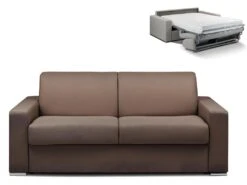 Canapé 3 Places Convertible Express En Tissu CALITO - Marron - Couchage Lattes Larges 140 Cm - Matelas 18 Cm